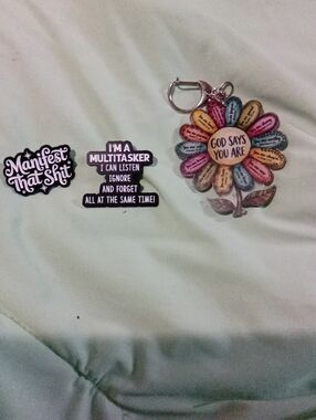 Humorous B & W “Manifest That Shit “ , 'I'm a Multitasker' & God Says Are/Pin